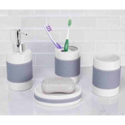 Walmart – Home Basics 4-Piece White with Rubber Bathroom Accessory Set Only $13.99 (Reg $17.99) + Free Store Pickup