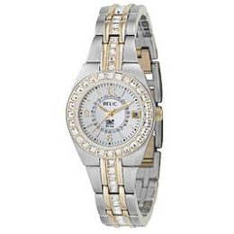 Sears – Relic Ladies Calendar Date Watch w/Crystal White Mother-of-Pearl Dial & GT/ST Band Only $67.50 (Reg $90.00) + Free Shipping