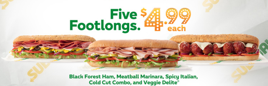 Subway – Select Footlong Subs Only $4.99