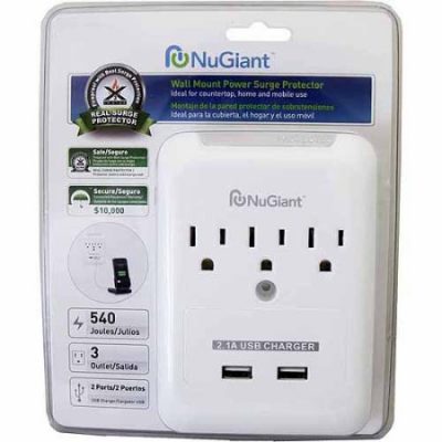 Walmart – NuGiant NSS19 Wall Tap Surge Protector with USB Charger Only $12.39 (Reg $16.74) + Free Store Pickup