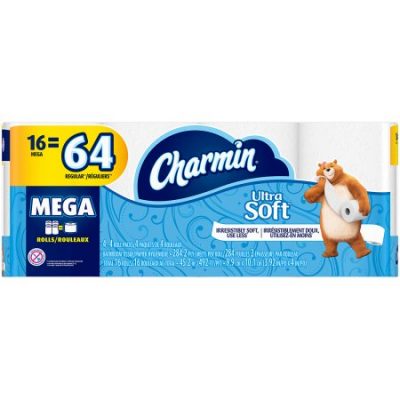 Walmart – Charmin Ultra Soft Toilet Paper, 16 Mega Rolls Only $14.97 (Reg $17.02) + Free Store Pickup