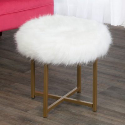 Walmart – HomePop Faux Fur White Round Stool Only $49.79 (Reg 65.99) + Free Shipping