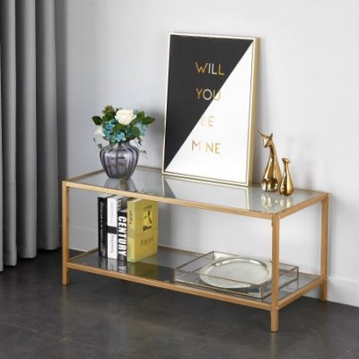 Walmart – Mainstays Tempered Glass and Metal TV Stand Collection, Gold Only $39.00 (Reg $64.99) + Free 2-Day Shipping