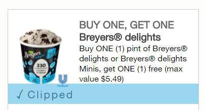 Breyers Delights or Delights Minis Ice Cream Printable BOGO FREE Coupon (up to $5.49)