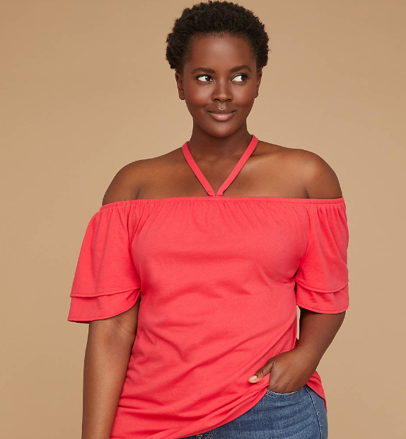 Lane Bryant – Off The-Shoulder Flutter Sleeve Halter Top Only $13 (Reg $26.99)