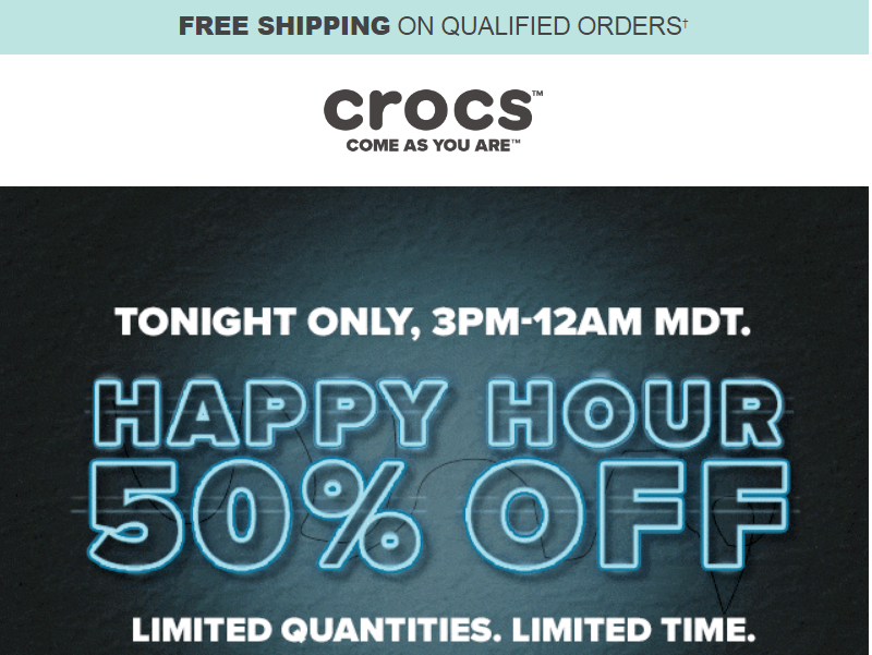 Crocs.com – 50% OFF Happy Hour Sale Ends Today! Croc’s As low As $13.59