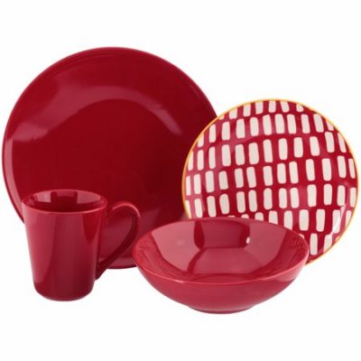 Walmart – Baum Red Dashed Lines 16-Piece Stoneware Dinnerware Set Only $19.99 (Reg $39.46) + Free Store Pickup