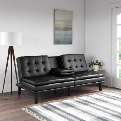 Walmart – Mainstays Memory Foam PillowTop Futon with Cupholder, Black Faux Leather Only $179.00 (Reg $269.00) + Free Shipping