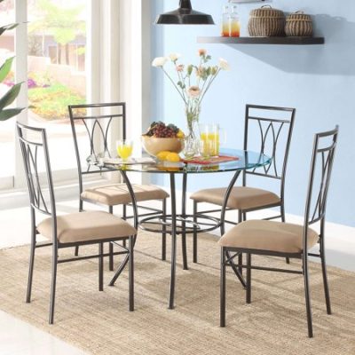 Walmart – Mainstays 5-Piece Glass and Metal Dining Set, 42″ Round Tabletop Only $139.99 (Reg $169.00) + Free Shipping