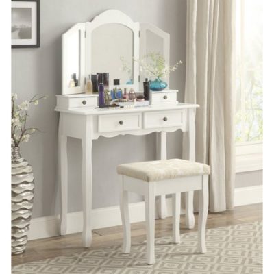 Walmart -Roundhill Furniture Sanlo White Wooden Vanity, Make Up Table and Stool Set Only $122.84 (Reg $154.00) + Free Shipping