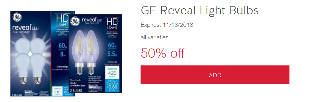 Target OR Target.com – 50% Off ALL GE Reveal Light Bulbs With Cartwheel Offer + Free Store Pickup!