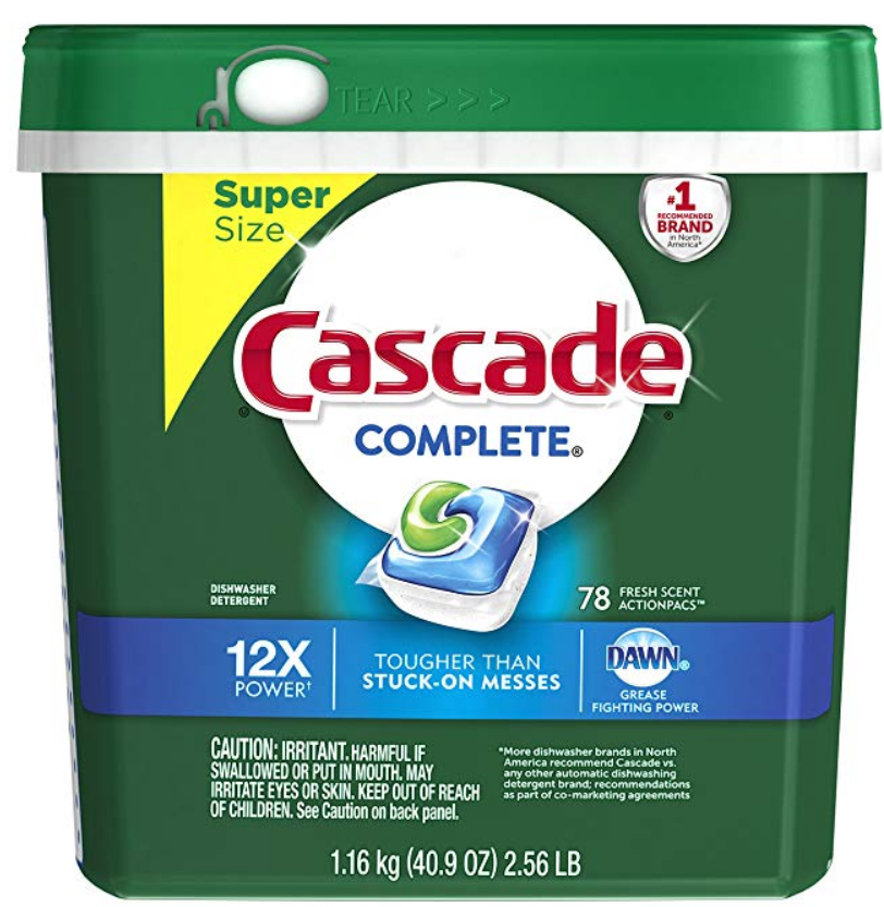 Amazon – Cascade Complete ActionPacs Dishwasher Detergent 78 Count Only $9.70, Reg $19 + Free Shipping!