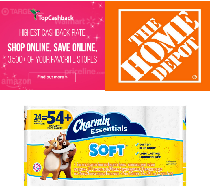 TopCashback.com – $10 Off ANY $10 Purchase at HomeDepot.com = Charmin Essentials Toilet Paper (24 Giant Rolls) For Only 97¢