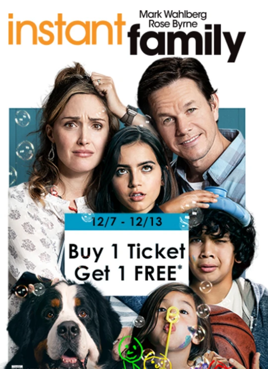 BOGO FREE Instant Family Movie Tickets at AMC, Cinemark & Regal Cinemas (Now-12/13)