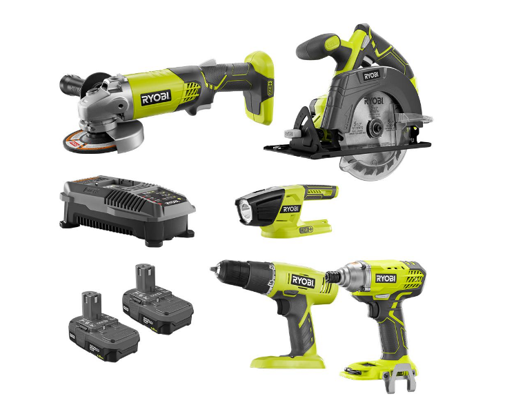 Ryobi 18V ONE+ 5-Tool Kit w/ Drill, Circ Saw, Grinder, Impact Driver $149.00, Reg $299.00 + Free Shipping