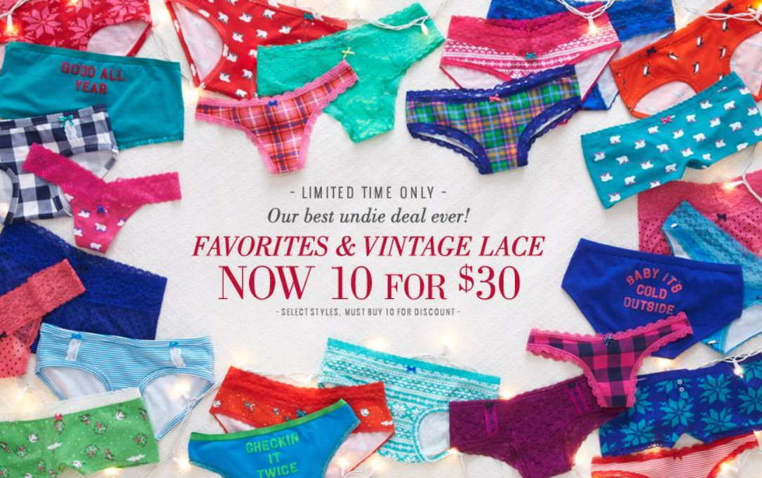 Aerie – TEN Pairs of Clearance Undies Just $27 (That’s $2.70 each) + Free Shipping!