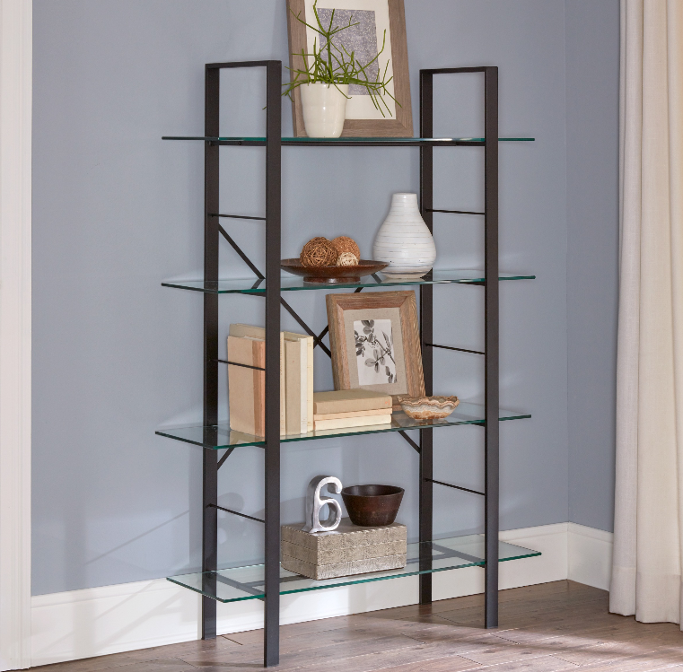 Walmart – Mainstays Tahoe 4-Tier Metal and Glass Storage Bookcase Only $89.97 (Reg $104.99) + Free 2-Day Shipping