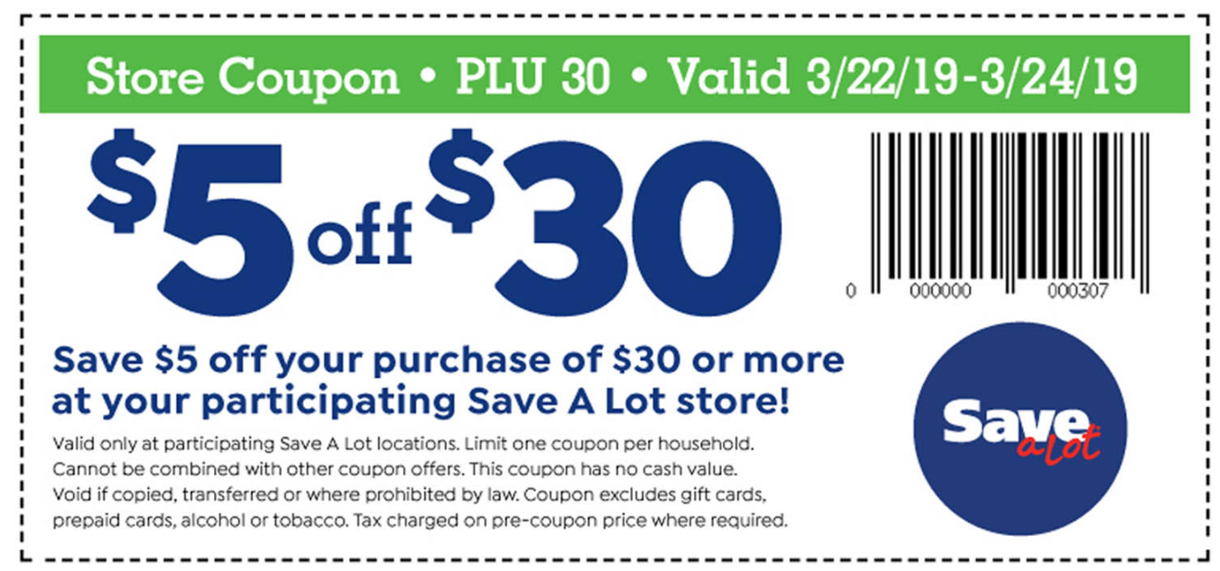 Save-A-Lot: Save $5 When You Spend $30 Printable Coupon