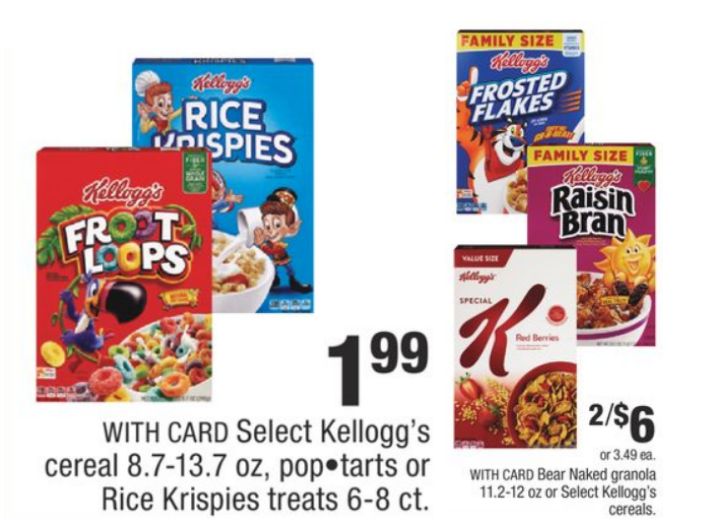 CVS – Kellogg’s Cereal 8.7-13.7 oz OR Bear Naked Granola Only 49¢ each!