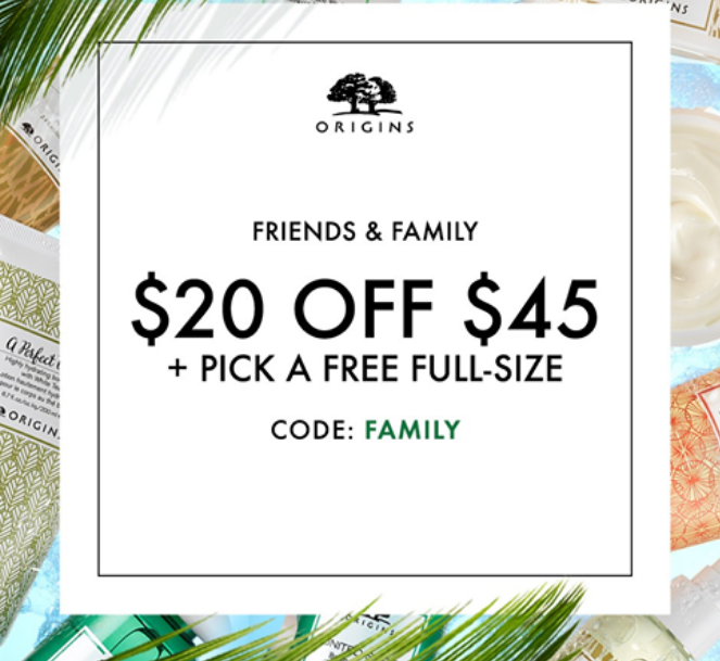 Origin’s.com – $20 Off Any $45 Order + Pick a Free Full-Size Treat With Any $65 Order!