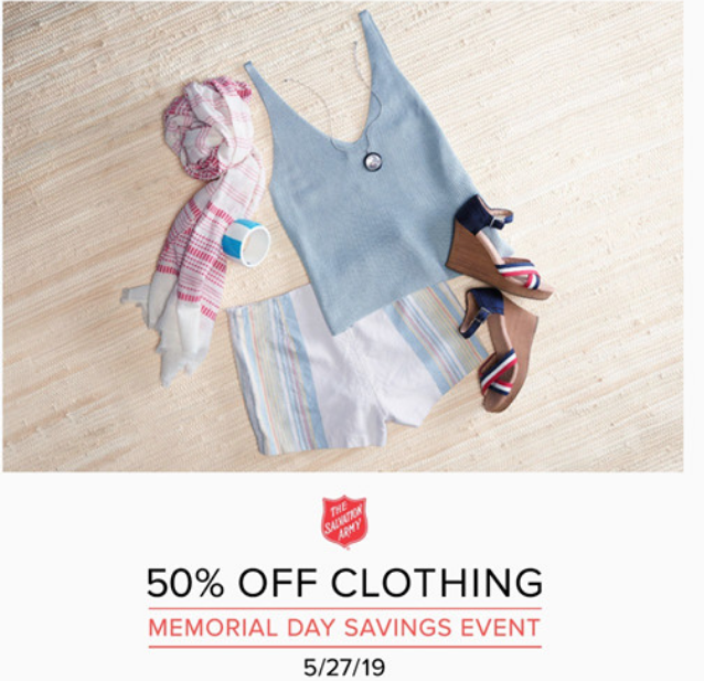 Salvation Army Memorial Day Savings Event May 27 – 50% Off All Clothing!