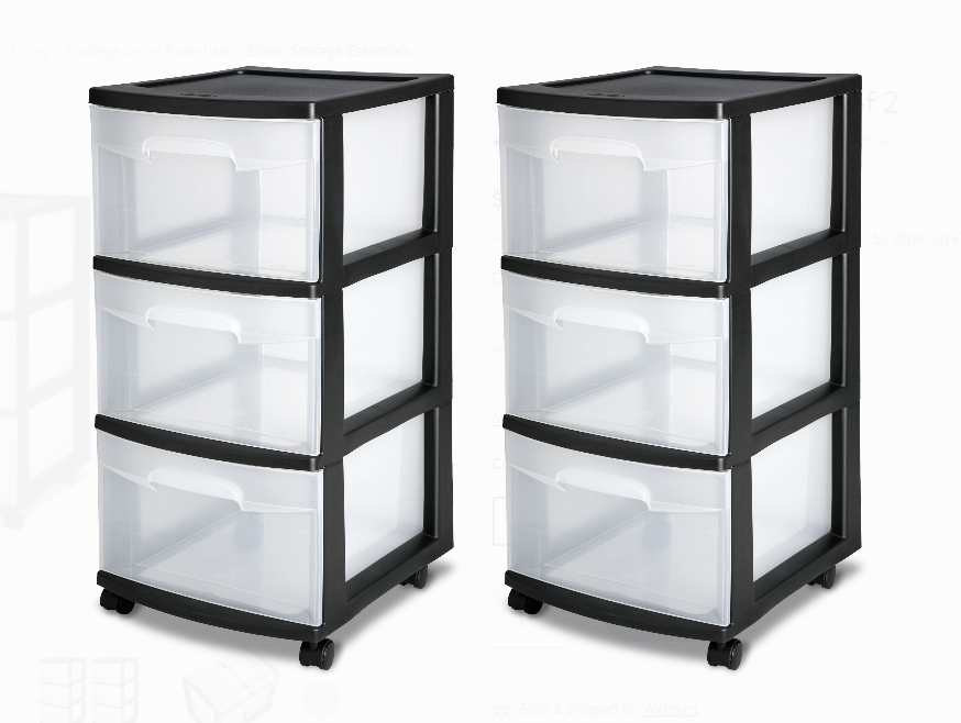 Walmart.com – Sterilite 3 Drawer Cart, Set of 2 + Free Store Pickup!