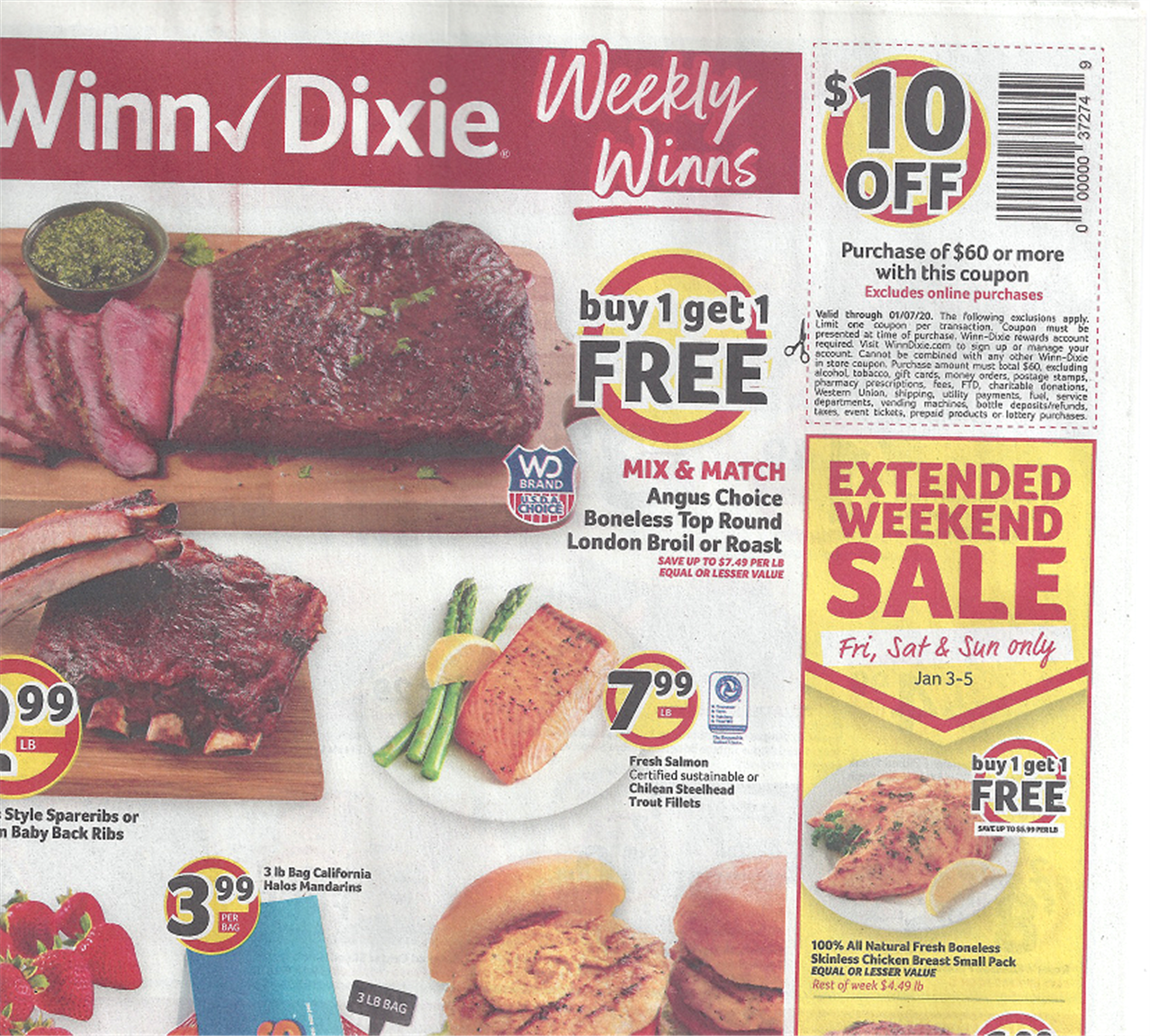 Winn Dixie – $10 Off $60 Purchase Coupon (Check Your Mailbox)