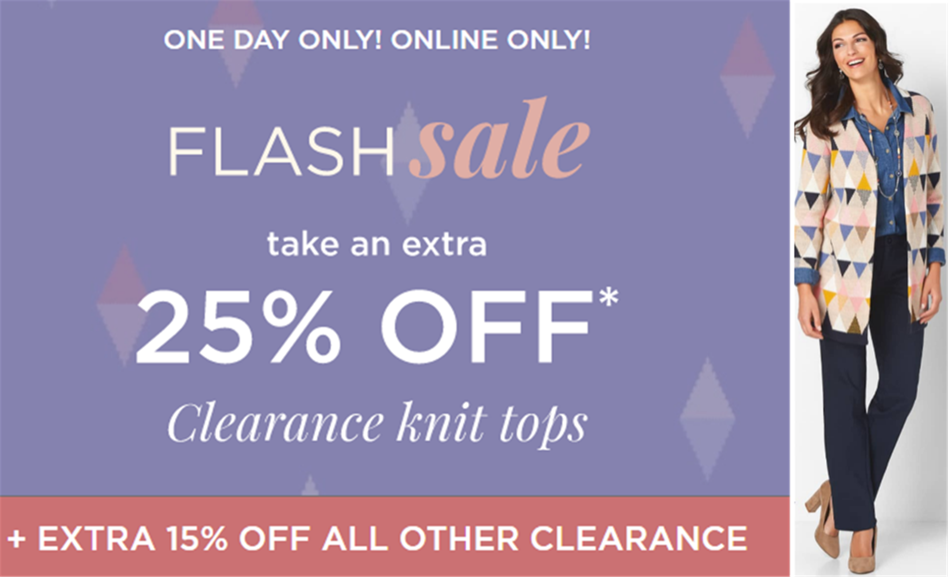 Christopher & Banks – FLASH SALE! Additional 25% off Clearance Knit Tops + Additional $20 off $100!