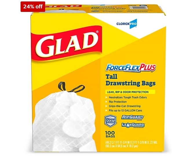 Staples.com – Glad ForceFlex 100 Count 13 Gallon Tall Kitchen Trash Bags Only $15.49, Reg $20.59 + Free Shipping on ALL Orders!