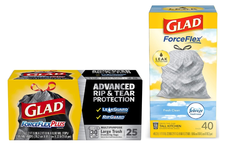 Glad Forceflex 40 Count 13-Gallon Tall Kitchen OR 25 Count Large Drawstring Trash Bags Only 2/$9.76 + Free Shipping!