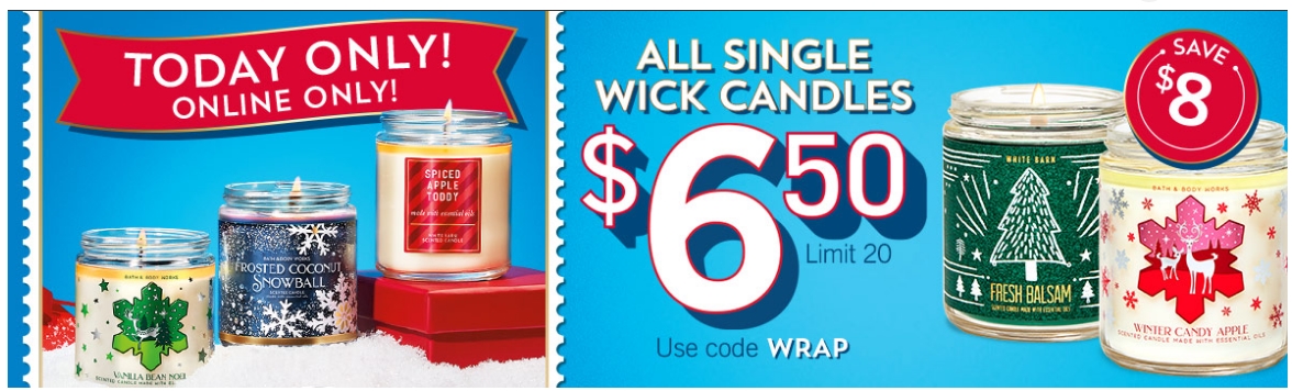 Bath & Body Works – All Single-Wick Candles Only $6.50, Reg $14.50! TODAY ONLY!!!