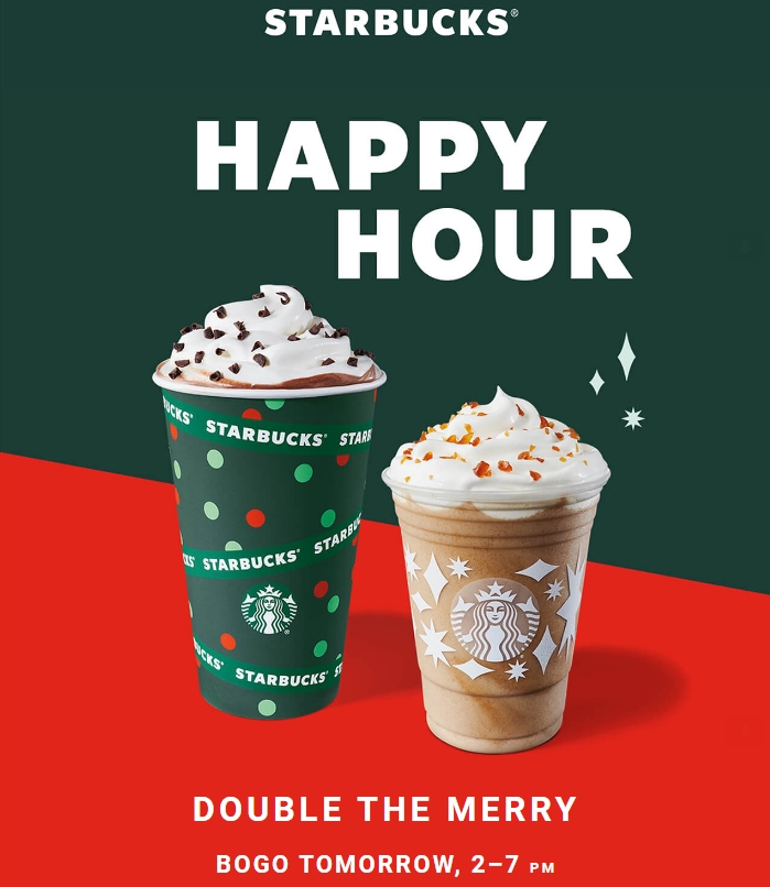 Happy Hour at Starbucks, BOGO FREE Handcrafted Drinks 2-7 PM!