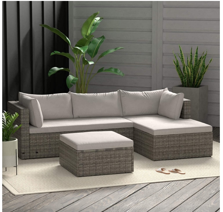 AmazonBasics 3-pc Wicker Rattan Sectional Sofa Lounge Set Only $349.88, Reg. $492.43 + Free Shipping!